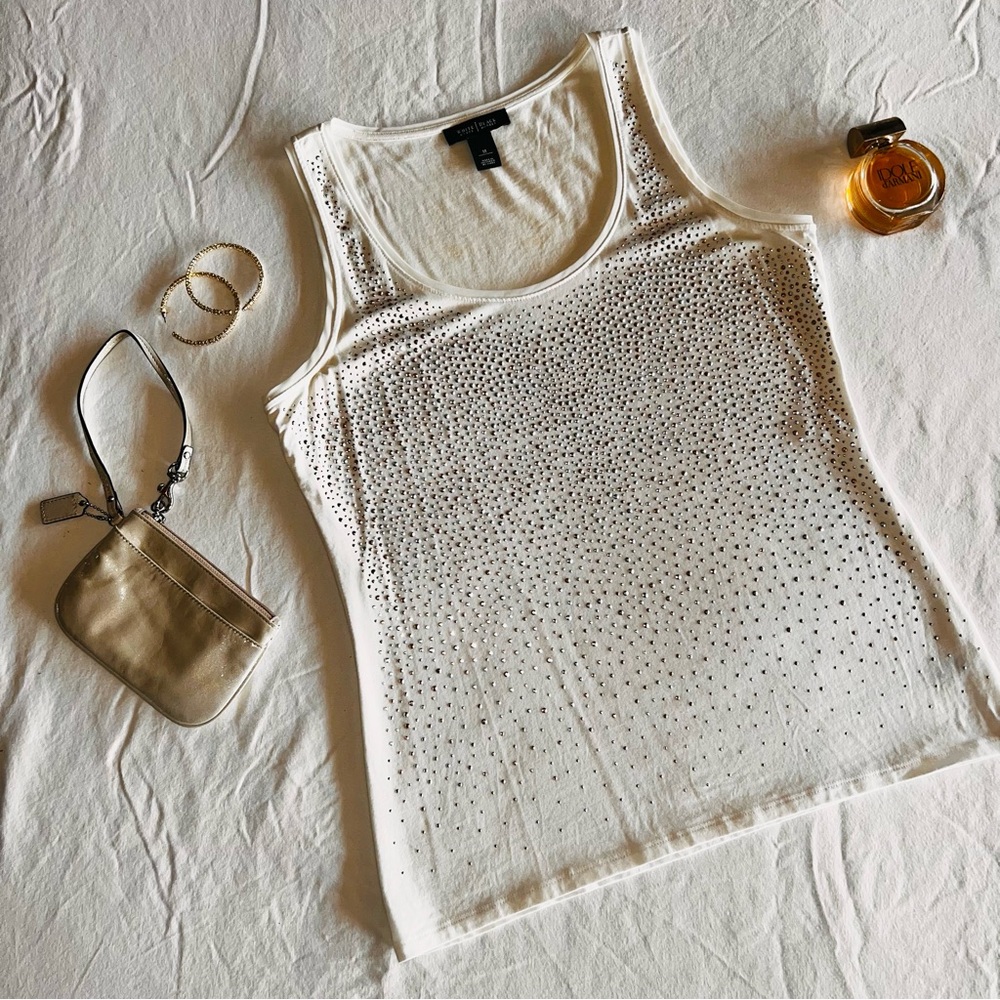 WHBM Metallic stud front detail White Tank Sz M